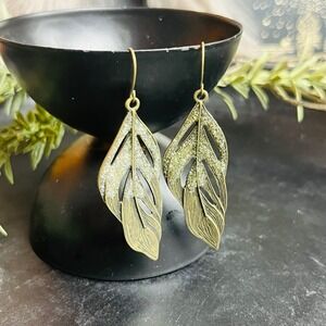 Mystical Feather Dangle Earrings Antique Gold | Witchy Boho Mystical Air Element